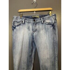 Express Stella Crop Jeans Womens 12 Light Wash Blue Cuffed Cropped Denim